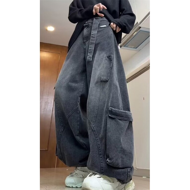 解构牛仔裤男春秋新款松紧腰水洗做旧宽松阔腿直筒裤NU78,男装牛仔裤,星座1116A（原606A-3）