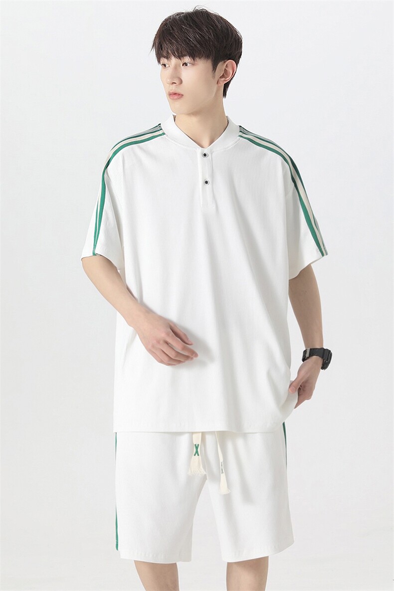 夏季新款大码港风情侣冰丝宽松日系五分裤休闲运动套男S18P65,男装休闲套装,电商B226