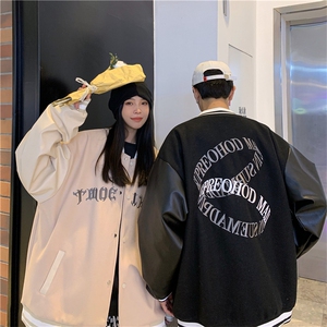 环形刺绣夹克PU皮拼接外套潮牌棒球服（已注册）XZ1213-DY06-P90图片