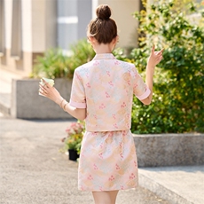 新中式国风复古短裙套装女2025夏季减龄一整套提花改良旗袍两件套，女装套装/套裙，韩宇舍