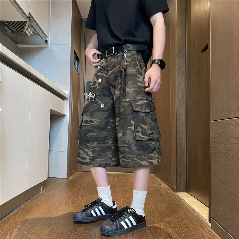 夏季新款美式高街迷彩七分裤宽松牛仔裤B315-K25581-特p40控78图片