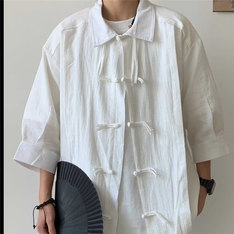 C302-P43 新中式风短袖衬衫男2025夏季新款设计感小众宽松图片