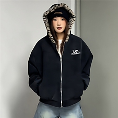 1506/QA2750/P75豹纹双面穿棉服连帽设计感男女冬季工装夹克棉衣，男装夹克，星座1506