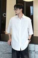 垂感七分袖衬衫5X3032-TP2539港风冰丝宽松韩版短袖衬衣男，男装T恤，电商A102