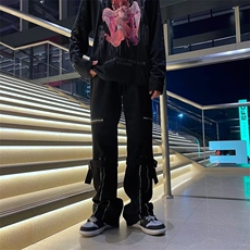 男夏季宽松潮流高街重磅阔腿裤子潮牌侧拉链直筒工装裤JK09-P43，男装工装外套，星座1109-3