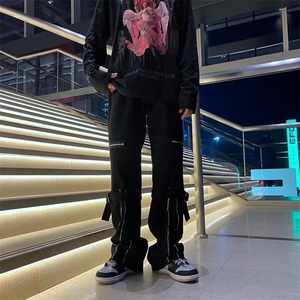 男夏季宽松潮流高街重磅阔腿裤子潮牌侧拉链直筒工装裤JK09-P43图片
