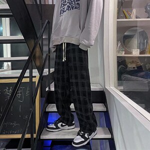 格子裤子男春秋潮流ins直筒阔腿裤港风情侣宽松垂感休闲MK62-P33图片