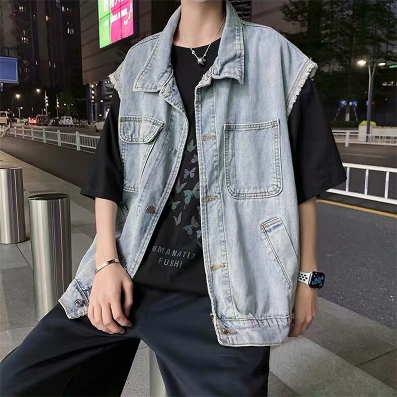 复古牛仔马甲男潮牌个性潮流坎肩马夹外套宽松AA82-P52图片