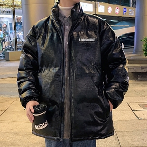 港风直播抖音高品质宽松男羽绒棉加厚PU皮棉衣外套M1501P90图片