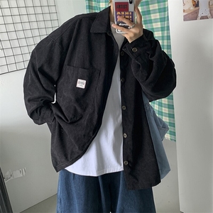 港风灯芯绒休闲夹克男秋季潮流痞帅高级感长袖衬衫青少年潮牌衬衣图片