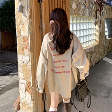 oversize撞色领带灯芯绒衬衫女春秋2026新款独特设计感学院风上衣，女装短外套，2C159
