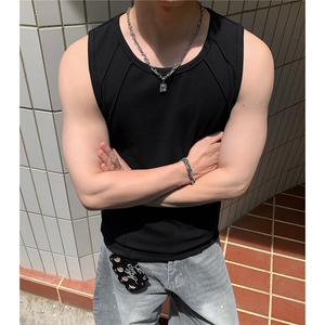 港风男装美式健身夏季背心坎肩纯色情侣无袖T恤汗衫 D429 特P20图片