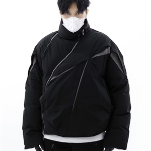 F94-P89 美式小众男冬季立领保暖棉服褶复古外套ins拼色设计感图片