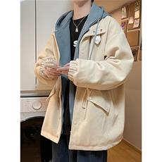 1506-1/GD110/P67假两件连帽外套男士套装春秋季韩版宽松毛呢大衣，男装毛呢大衣，星座1506A