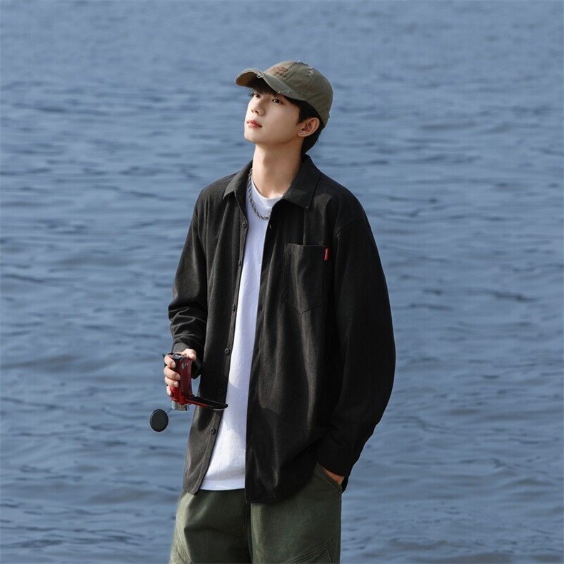25年春季纯色衬衫长袖大码宽松落肩现货DS-C323-1-2388-特批40,男装衬衫,电商C323-1