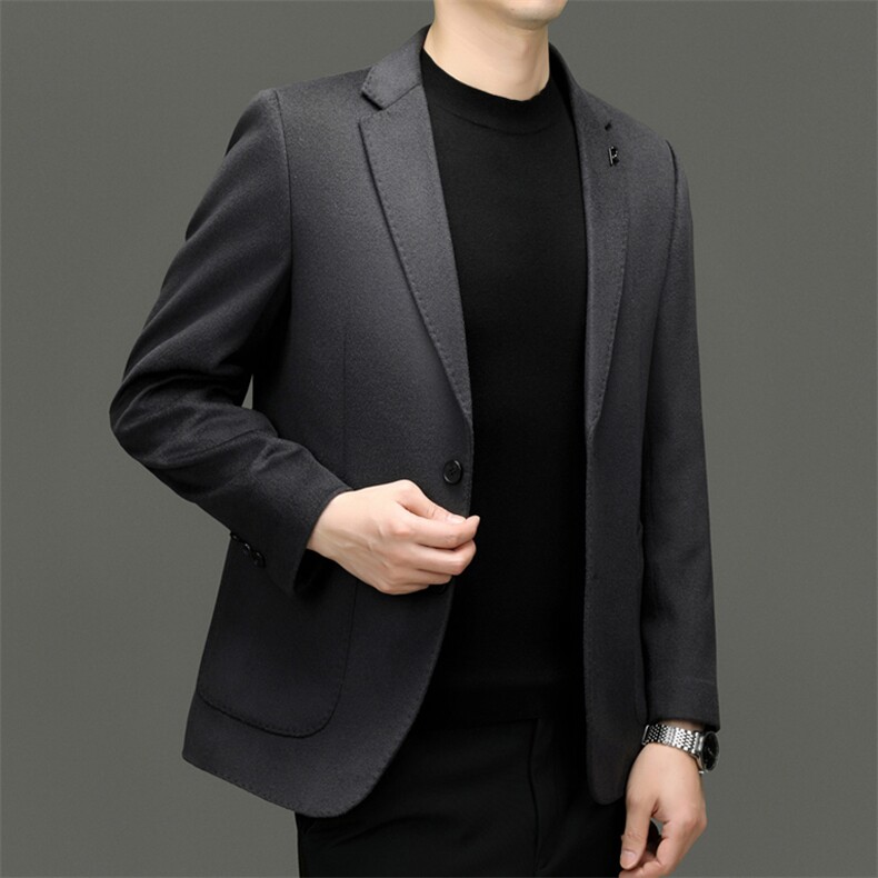 2025高端中年绵羊毛西服男秋款羊毛双面呢西服外套中老年西装,男装西服,钱塘723