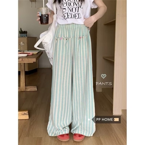 条纹裤女春秋夏季2025新款休闲宽松直筒小个子高腰垂感阔腿裤图片