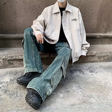 美式复古休闲工装夹克春秋季宽松痞帅男士衣服潮流刺绣高级感外套，男装夹克，星座1210-1