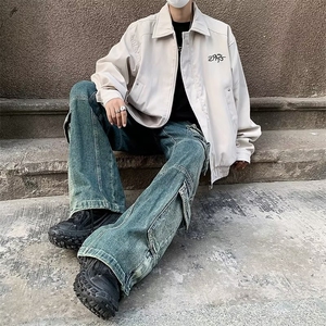 美式复古休闲工装夹克春秋季宽松痞帅男士衣服潮流刺绣高级感外套图片