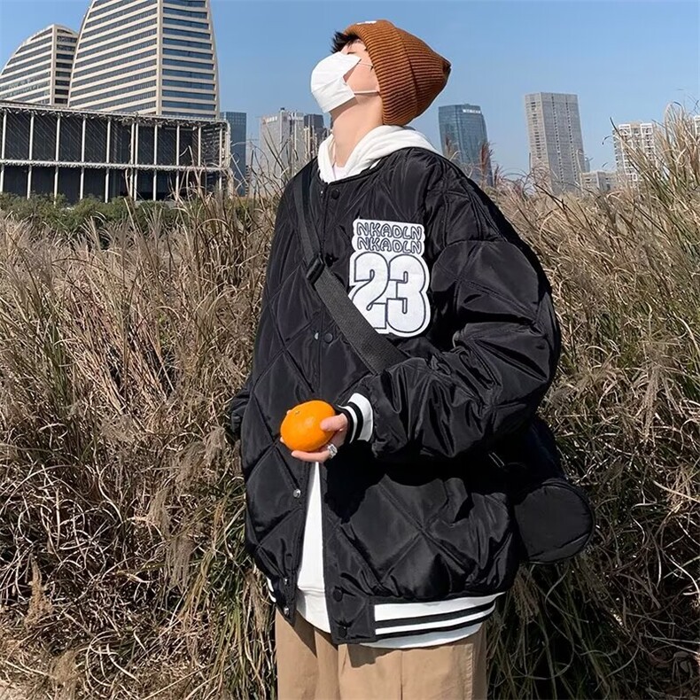 美式复古学院风棒球羽绒服男轻薄款立领宽松春季保暖菱格外套1962,男装棉衣,星座506