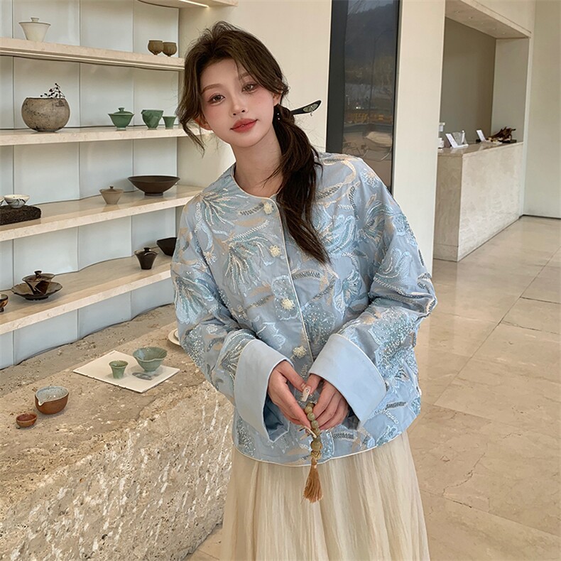 璀璨刺绣短外套女重工钉珠上衣2025春季新款轻奢风拼接别致夹克衫,女装短外套,浙宝208A