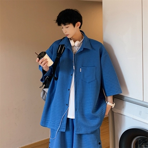 特P55控98 -华夫格休闲运动套装男夏季开衫短裤两件套XTZ223图片