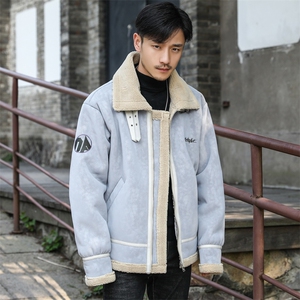 模特外景秋冬皮毛一体男加绒加厚夹克外套Z1929-P260大码M-5XL