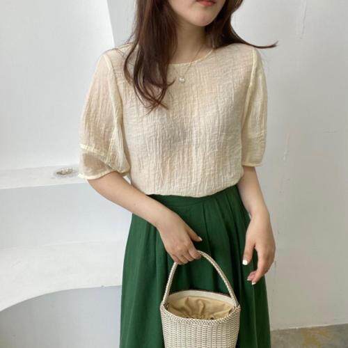 简约褶皱小衫，女装，土布鱼