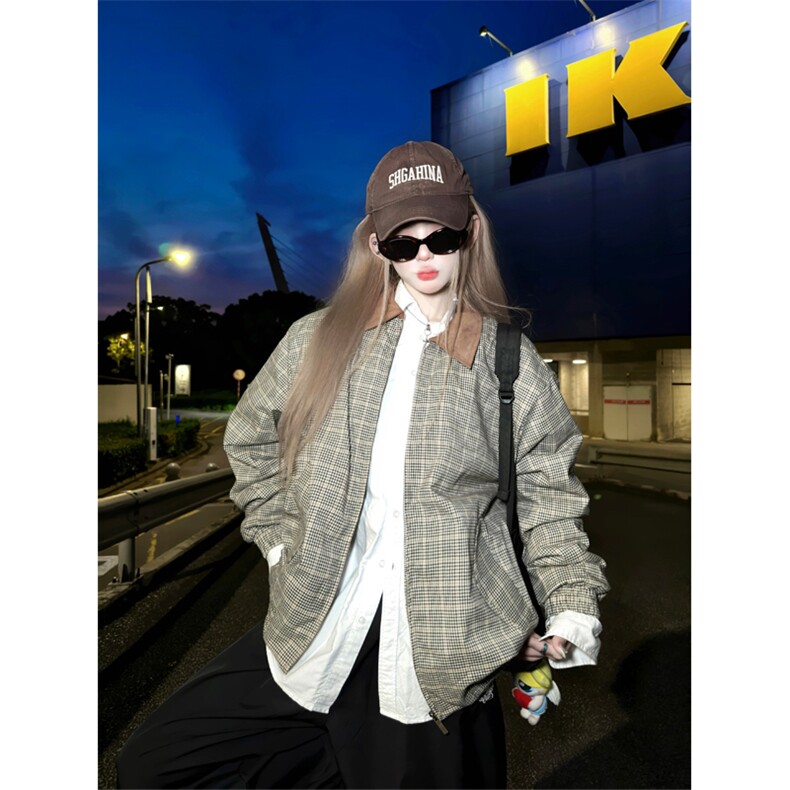 网图有货新贵棕千鸟格灯芯绒撞色领哈灵顿夹克外套男女A925-P65，男装夹克，星座1505