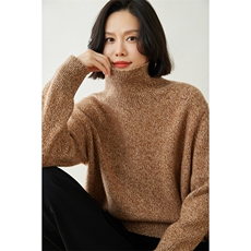 时尚高领宽松羊绒衫粉色花纱加厚保暖毛衣，女装羊绒衫，迎冬羊绒