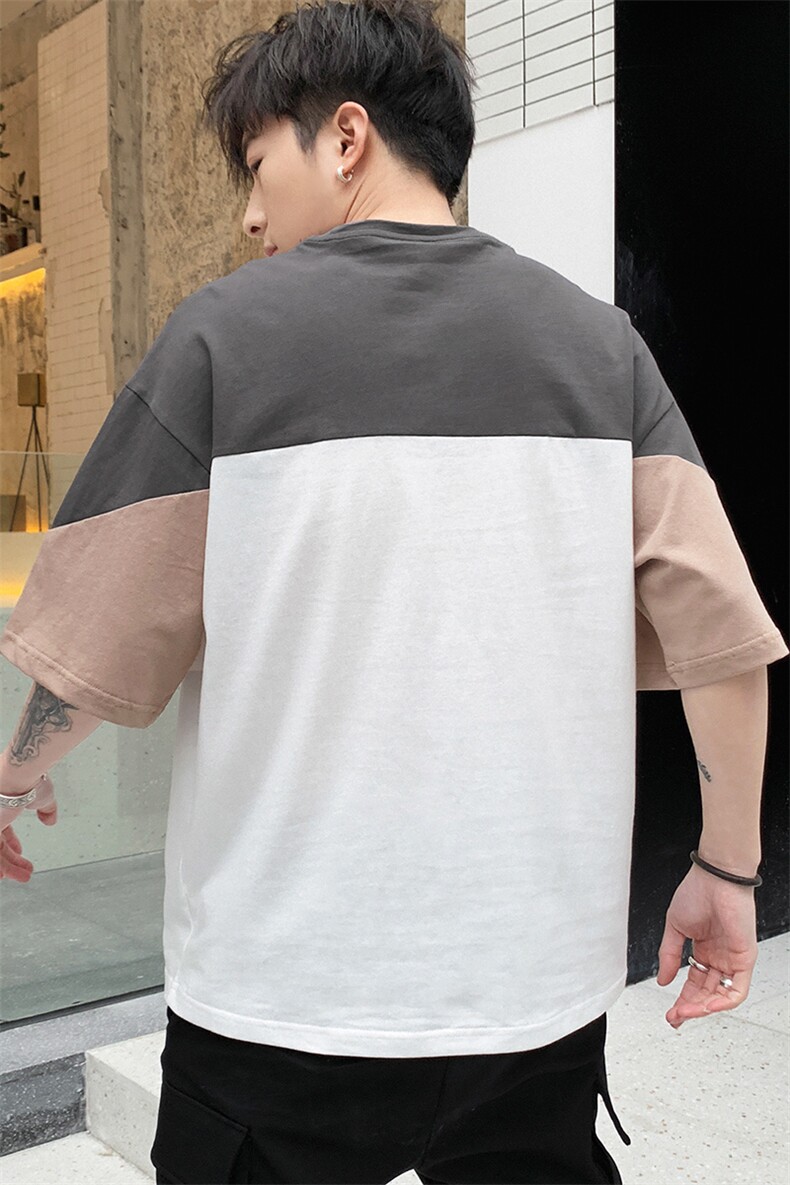 夏季新品潮流休闲拼色半袖T袖男士简约纯棉短袖上衣DS349TP25,男装T恤,电商A102