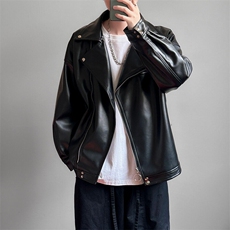 现货-春装皮衣外套男翻领休闲皮夹克潮牌PU机车服A506P90加绒100，男装夹克，电商A351