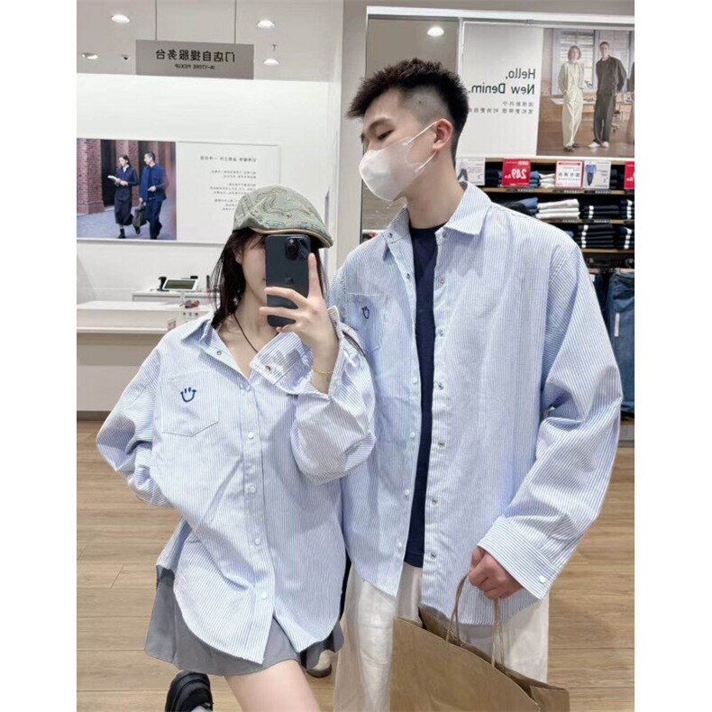 条纹衬衫男女长袖韩版潮流刺绣宽松百搭2025夏ins外套CY1112-P38,男装衬衫,星座412-3