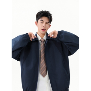 美式撞色罗纹翻领夹克cleanfit哈灵顿设计潮牌外套504-W624-特P60图片