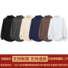 抖音得物品质260克精梳德绒保暖长袖T恤纯色半高领打底针织衫DR01，男装T恤，电商A486