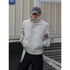 灰色美式正肩绑带毛呢夹克男冬季cleanfit高级感痞帅短款工装外套，男装夹克，星座601-1