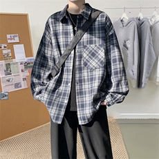 衬衫男秋季新款港风宽松大码磨毛格子长袖衬衣CS601-特P27，男装衬衫，星座214-3
