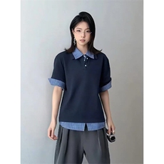 网图现货假两件格纹拼接POLO衫男女夏季短袖T恤RHT202-P48，男装Polo衫，星座1005-4