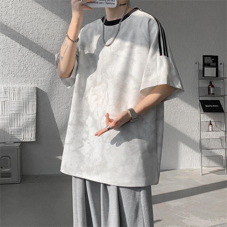 T292-P35控58280克夏季美式复古扎染拼接短袖男宽松潮牌T恤,男装T恤,电商A058-1（原电商C417）