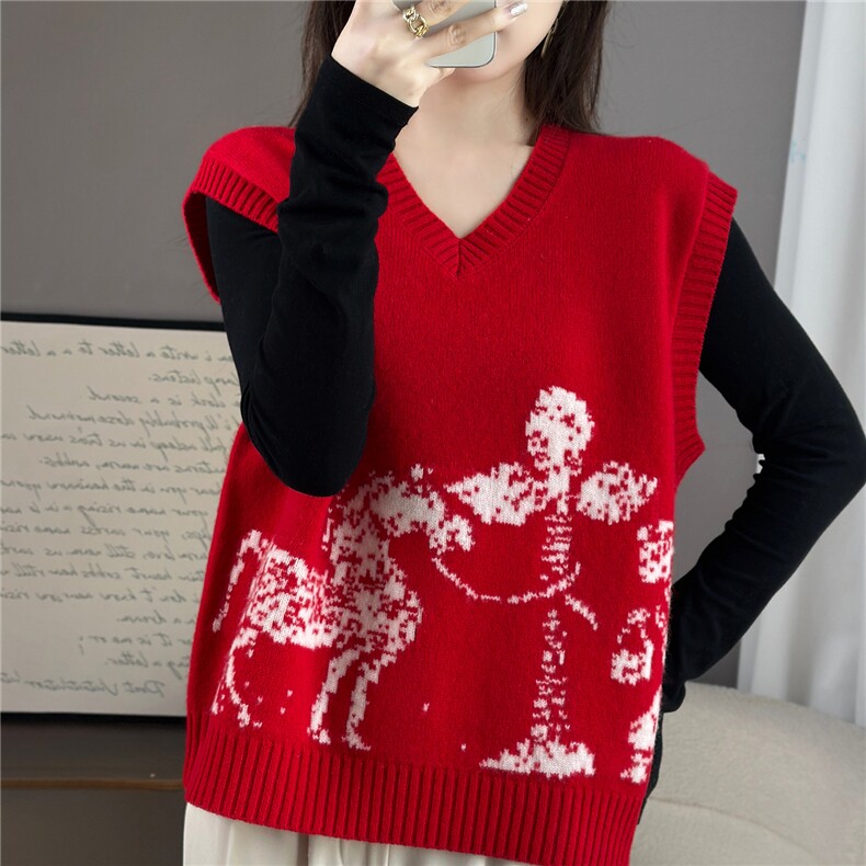 2025年秋季时尚百搭通勤简约休闲提花马甲，女装马甲，佰米娇羊绒