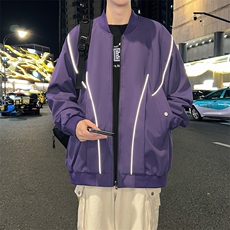 外套男女款放光条复古棒球服秋季情侣潮牌飞行夹克JK0238-P73，男装夹克，星座308B-2