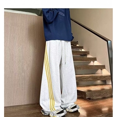 复古撞色条纹运动卫裤男款春季美式阔腿裤宽松弯刀裤子，男装休闲裤，星座506A