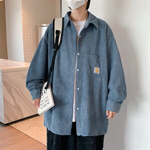 华夫格衬衫男士长袖港风宽松ins潮牌秋季复古衬衣外套 W1613-P42图片