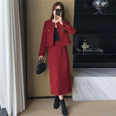 225冬装新款气质小香范粗毛呢套装，女装套装/套裙，曼琳思菲