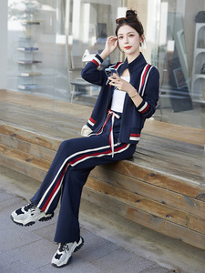 休闲运动套装女2025年新款春季时尚拼色运动服百搭女款两件套装裤图片