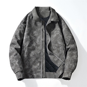 翻领加绒皮衣夹克冬季新款复古宽松休闲外套 A436-168加绒-P95图片