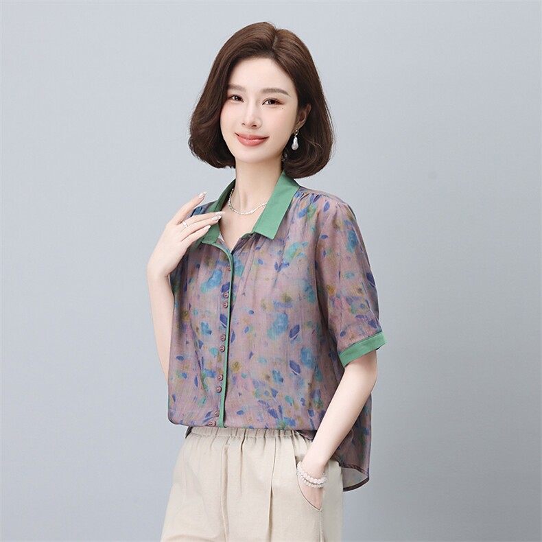 夏季冰丝棉麻女夏装2024新款妈妈洋气时尚休闲亚麻,女装蕾丝衫/雪纺衫,依恋蒂丝