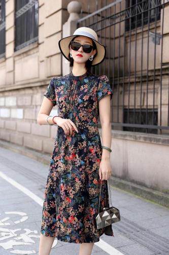 夏季新款真丝缎连衣裙，女装连衣裙，澳洛菲