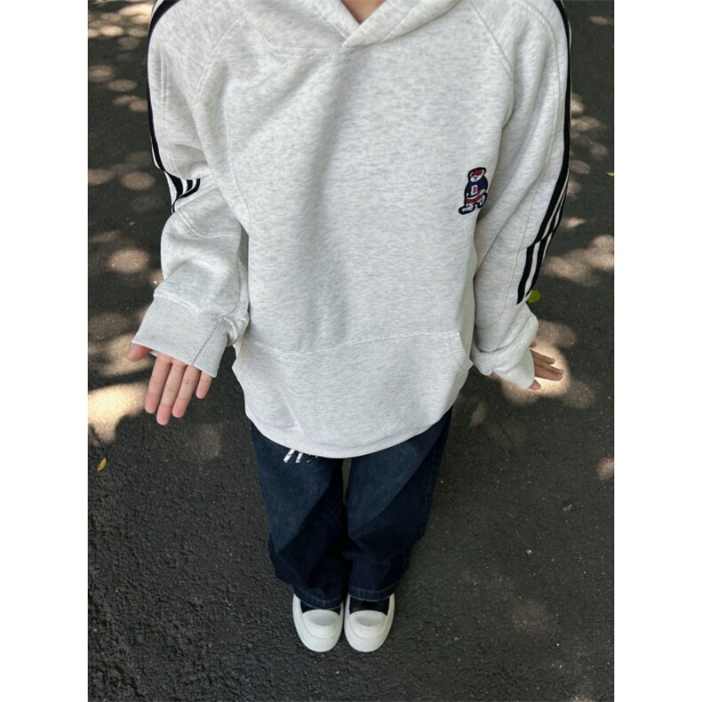 WE1741-P53美式复古条纹小熊刺绣连帽卫衣男女,男装卫衣,电商B323A