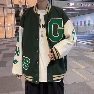 美式复古毛昵刺绣夹克短款棒球服男秋欧美高街工装夹克外套 JZ42图片